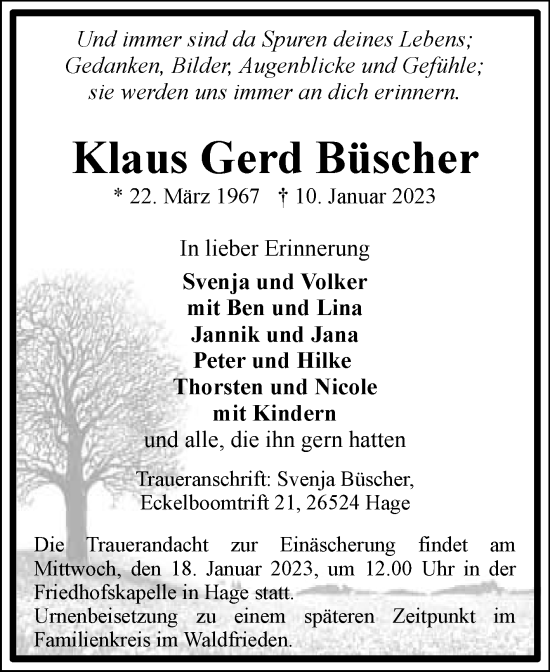 Traueranzeige von Klaus Gerd Büscher 