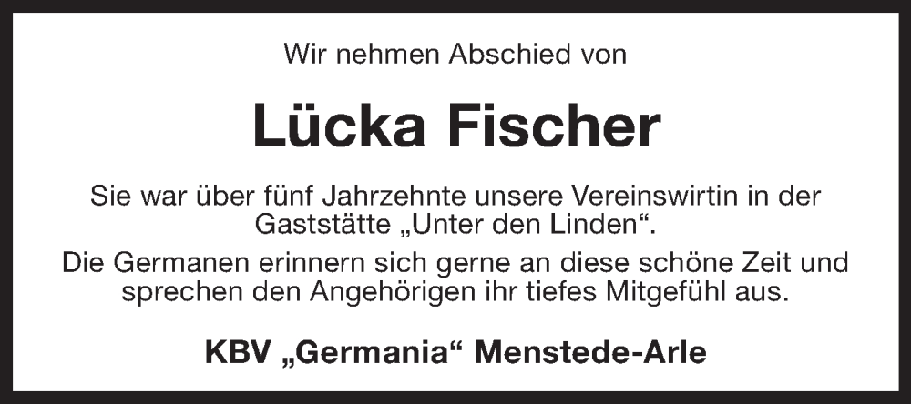  Traueranzeige für Lücka Fischer vom 18.01.2023 aus 