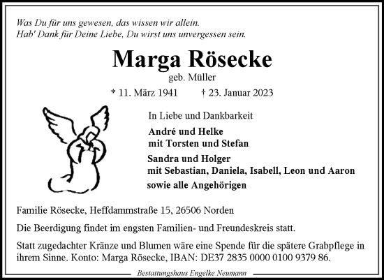 Traueranzeige von Marga Rösecke 