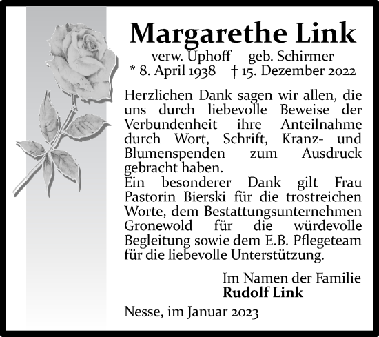 Traueranzeige von Margarethe Link 