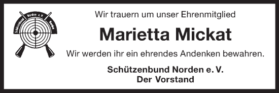 Traueranzeige von Marietta Mickat 