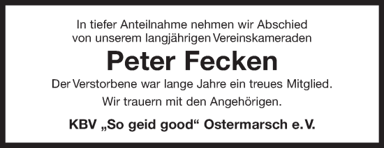 Traueranzeige von Peter Fecken 
