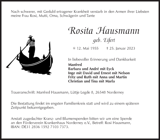 Traueranzeige von Rosita Hausmann 