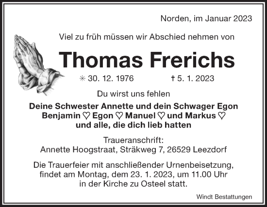 Traueranzeige von Thomas Frerichs 