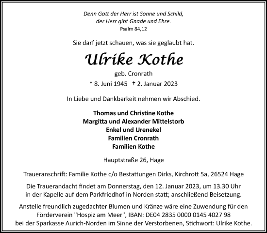 Traueranzeige von Ulrike Kothe 