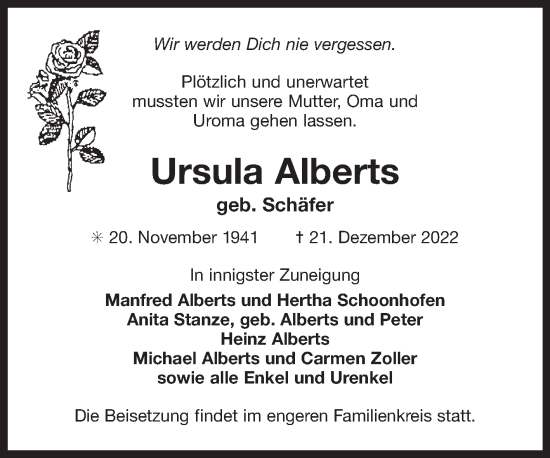 Traueranzeige von Ursula Alberts 