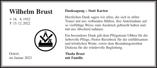 Traueranzeige von Wilhelm Brust 
