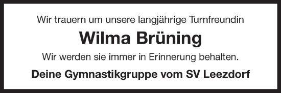 Traueranzeige von Wilma Brüning 