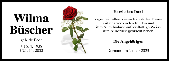 Traueranzeige von Wilma Büscher 