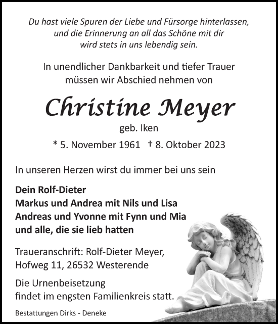 Traueranzeige von Christine Meyer von Ostfriesischer Kurier