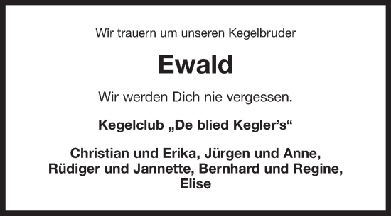 Traueranzeige von Ewald  von Ostfriesischer Kurier
