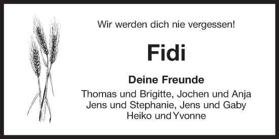 Traueranzeige von Fidi  von Ostfriesischer Kurier