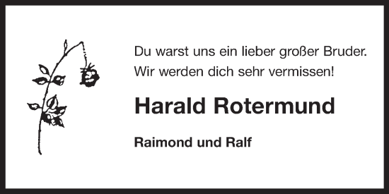 Traueranzeige von Harald Rotermund von Ostfriesischer Kurier