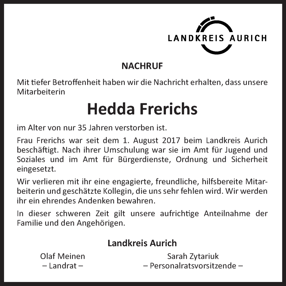  Traueranzeige für Hedda Frerichs vom 05.10.2023 aus Ostfriesischer Kurier