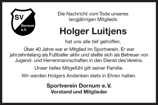 Traueranzeige von Holger Luitjens von Ostfriesischer Kurier
