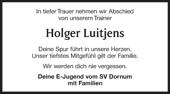 Traueranzeige von Holger Luitjens von Ostfriesischer Kurier