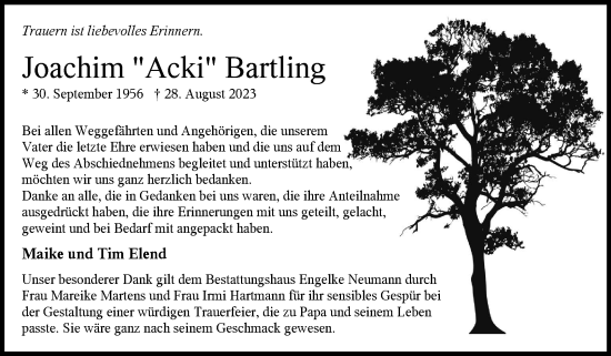 Traueranzeige von Joachim Bartling von Ostfriesischer Kurier