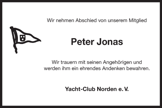 Traueranzeige von Peter Jonas von Ostfriesischer Kurier