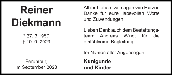 Traueranzeige von Reiner Diekmann von Ostfriesischer Kurier