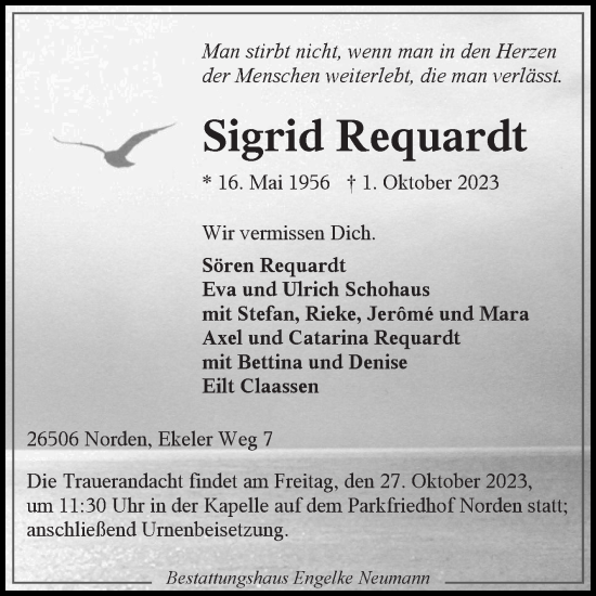 Traueranzeige von Sigrid Requardt von Ostfriesischer Kurier