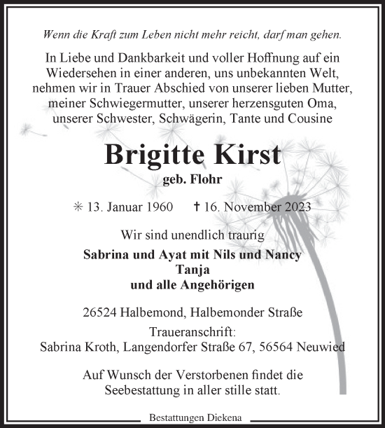 Traueranzeige von Brigitte Kirst von Ostfriesischer Kurier