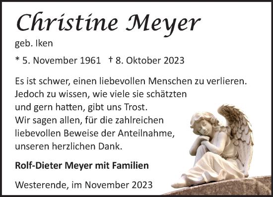 Traueranzeige von Christine Meyer von Ostfriesischer Kurier