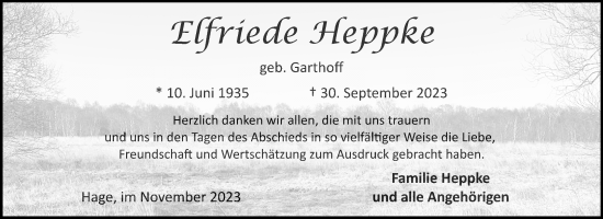 Traueranzeige von Elfriede Heppke von Ostfriesischer Kurier