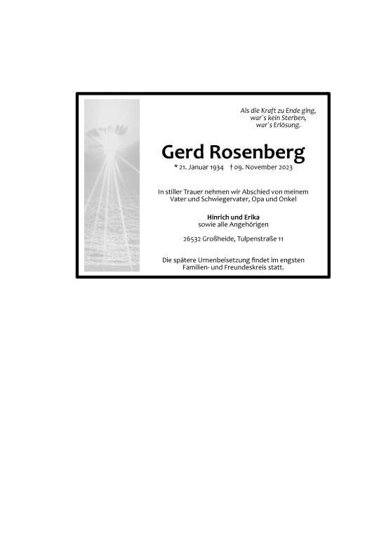 Traueranzeige von Gerd Rosenberg von Ostfriesischer Kurier