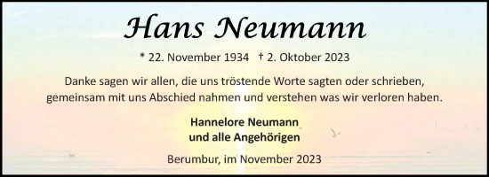 Traueranzeige von Hans Neumann von Ostfriesischer Kurier