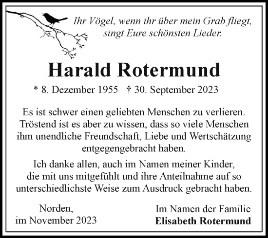 Traueranzeige von Harald Rotermund von Ostfriesischer Kurier