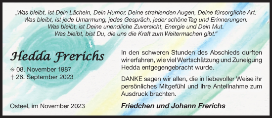 Traueranzeige von Hedda Frerichs von Ostfriesischer Kurier