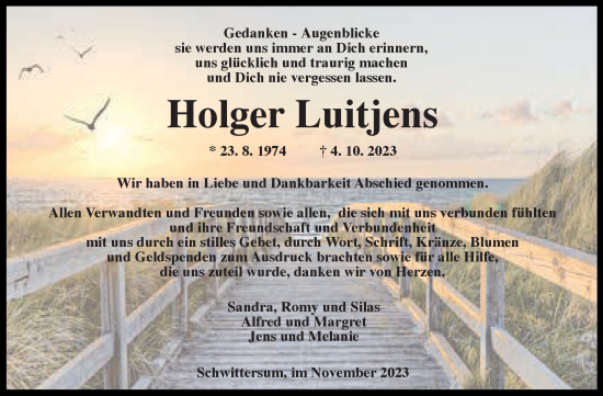 Traueranzeige von Holger Luitjens von Ostfriesischer Kurier