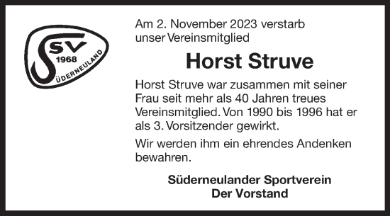 Traueranzeige von Horst Struve von Ostfriesischer Kurier