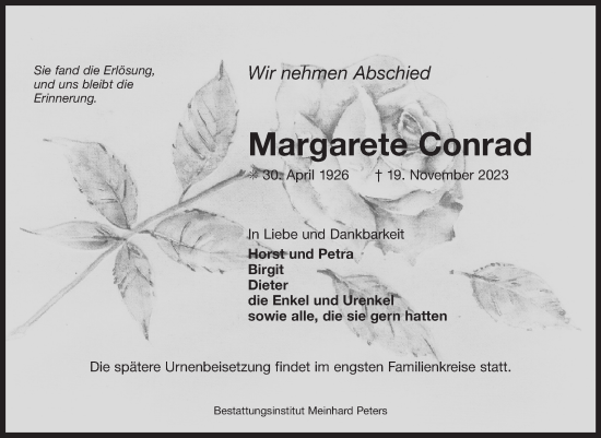 Traueranzeige von Margarete Conrad von Ostfriesischer Kurier