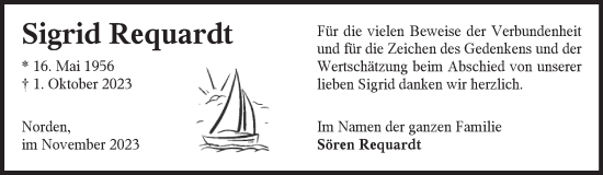 Traueranzeige von Sigrid Requardt von Ostfriesischer Kurier