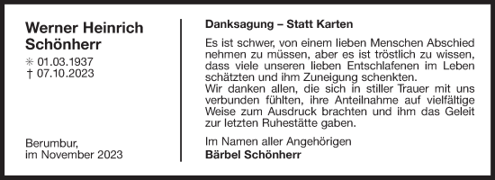 Traueranzeige von Werner Heinrich Schönherr von Ostfriesischer Kurier