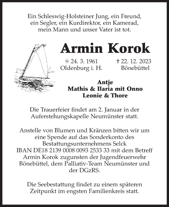Traueranzeige von Armin Korok von Ostfriesischer Kurier