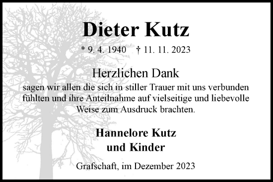 Traueranzeige von Dieter Kutz von Ostfriesischer Kurier
