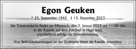 Traueranzeige von Egon Geuken von Ostfriesischer Kurier