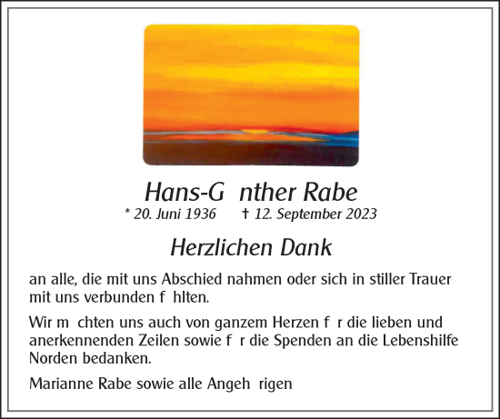 Traueranzeige von Hans-Günther Rabe von Ostfriesischer Kurier