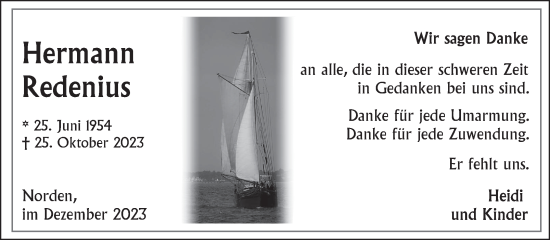 Traueranzeige von Hermann Redenius von Ostfriesischer Kurier