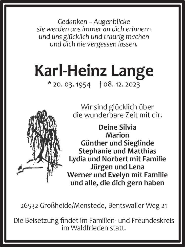 Traueranzeige für Karl-Heinz Lange vom 13.12.2023 aus Ostfriesischer Kurier