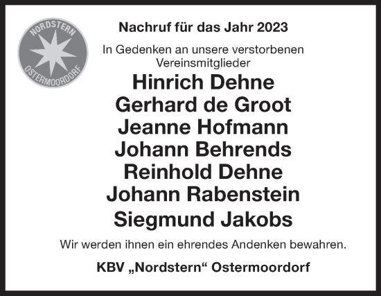 Traueranzeige von Nachruf für das Jahr 2023  von Ostfriesischer Kurier