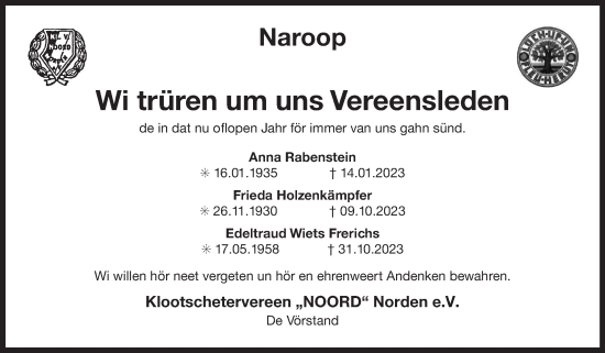 Traueranzeige von Naroop  von Ostfriesischer Kurier
