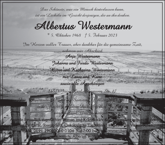 Traueranzeige von Albertus Westermann 