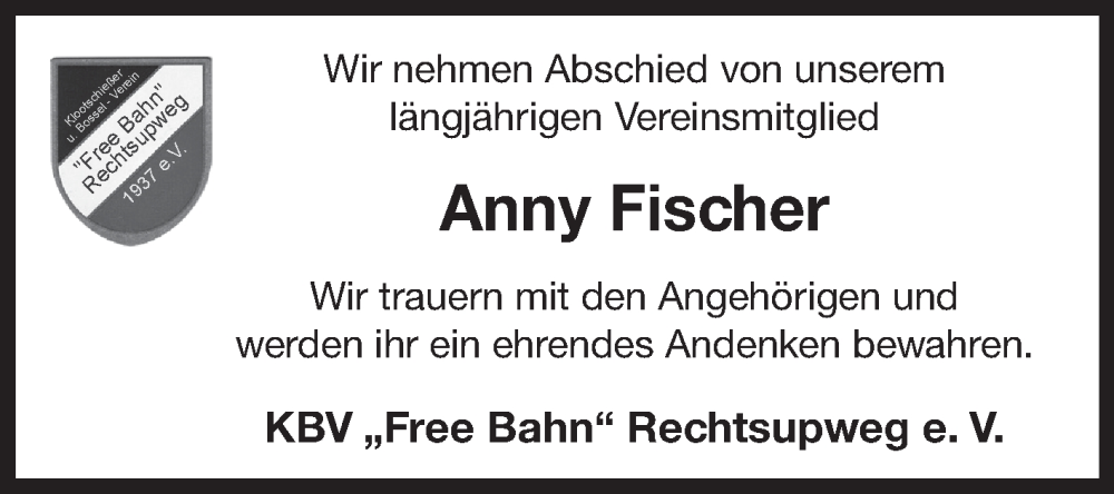  Traueranzeige für Anny Fischer vom 07.02.2023 aus 