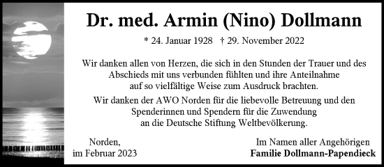 Traueranzeige von Armin Dollmann 