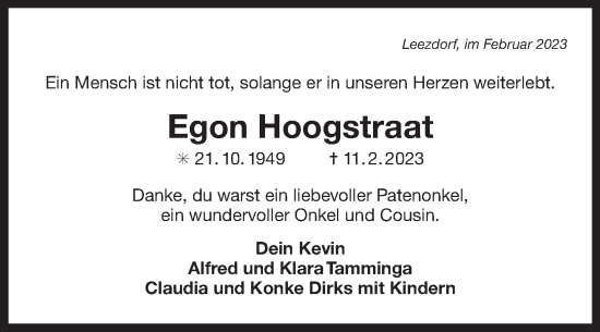 Traueranzeige von Egon Hoogstraat 