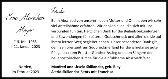 Traueranzeige von Erna Marichen Meyer 