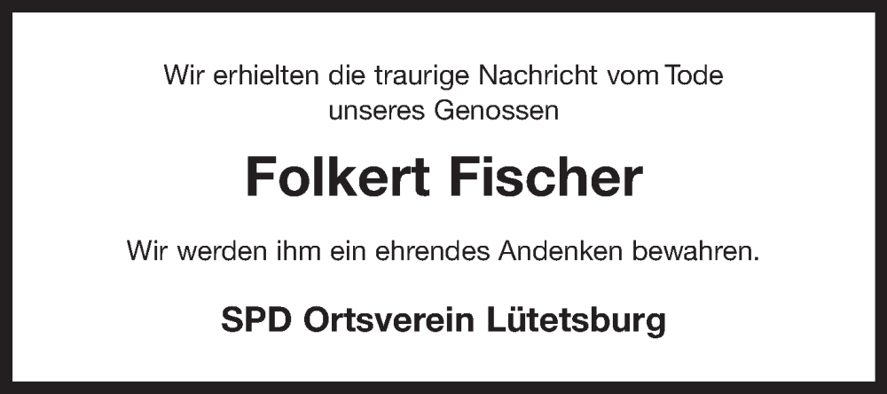  Traueranzeige für Folkert Fischer vom 15.02.2023 aus 